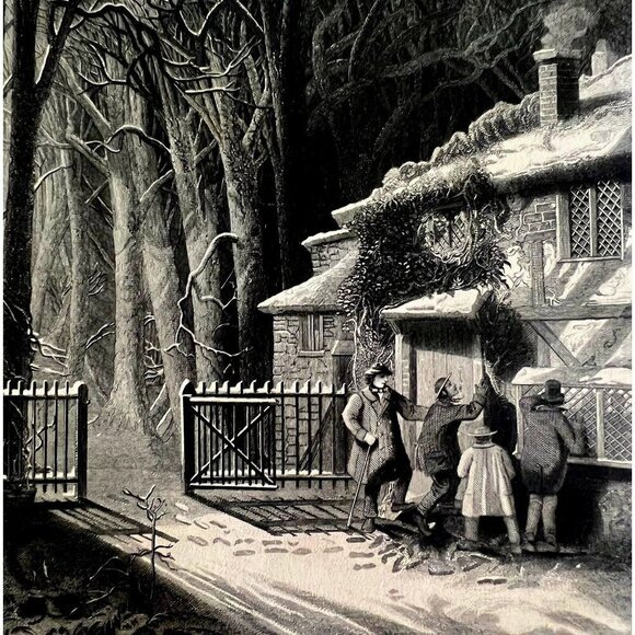 Lettong In The New Year Engraving 1859 Victorian Holiday Winter Scene Art DWY5F - Picture 1 of 2